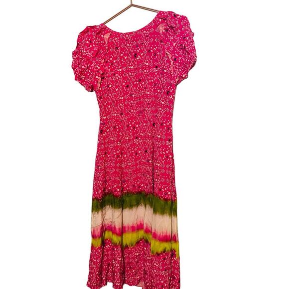Tanya Taylor Women's Pink Silk Luciana Print Ruffle Midi Dress Size 8 - Picture 3 of 10